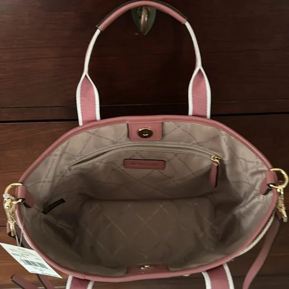 MICHAEL KORS Maeve Small Canvas Open Tote Rose Leather NWT $298 - Picture 5 of 14